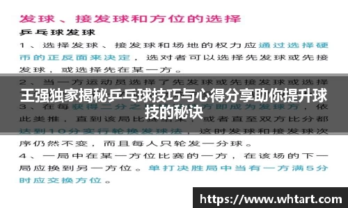 王强独家揭秘乒乓球技巧与心得分享助你提升球技的秘诀